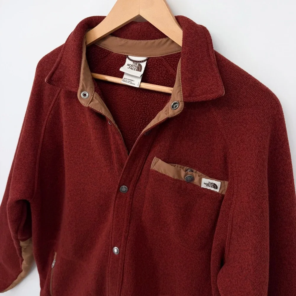 The North Face Mens Gordon Lyons Shacket Brick Red Fleece Snap Front Jacket L